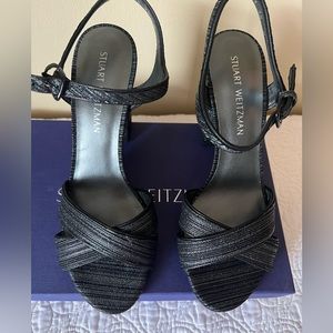 Stuart Weitzman Sunlover embossed leather block heels